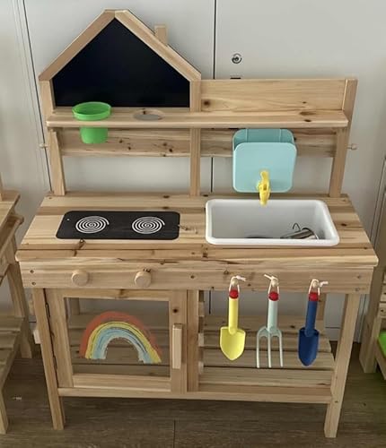 ROBUD Kinder Matschküche Holz, Spielküche für draußen mit Echtem Wasserhahn, Gartengeräte, WG428 ROBUD Kinder Matschküche Holz, Spielküche für draußen mit Echtem Wasserhahn, Gartengeräte, WG428 von ROBUD