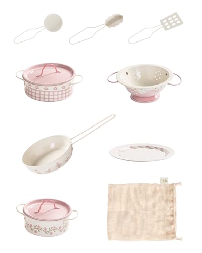ROBUD Kinder-Spielküchen-Zubehör-Set, Kochgeschirr-Set aus Edelstahl, Töpfe Pfannen-Sets für Kinder, Spielzeug-Küchen-Spielset, Spielzeug-Geschenk für Jungen Mädchen ab 3 Jahren (Rosa) WCF65 von ROBUD