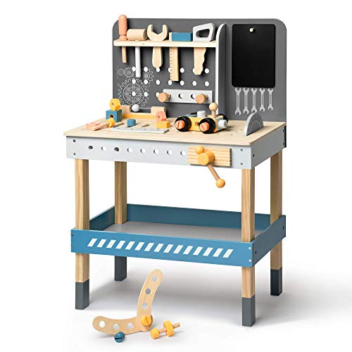 ROBUD Kinder Werkbank aus Holz mit Werkzeug und Zubehör,Spielzeug-Werkzeugset, Geschenk für Kinder ab 3, 4, 5, 6 Jahren und älter von ROBUD