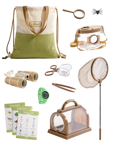 ROBUD Kit da esploratore all'aperto per bambini, set da 12 pezzi per catturare gli insetti con binocolo, orologio con bussola, lente d'ingrandimento, regalo per bambini dai 3 ai 12 anni, verde ROBUD Kit da esploratore all'aperto per bambini, set da 12 pezzi per catturare gli insetti con binocolo, orologio con bussola, lente d'ingrandimento, regalo per bambini dai 3 ai 12 anni, verde von ROBUD