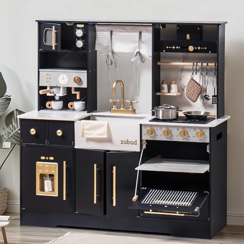 ROBUD Küchenspielset für Kinder, realistische Holzküche, groß, mit Backofen, Eismaschine, Kaffeemaschine, Geschirr usw., Geschenk für Kinder ab 3 Jahren,Schwarz ROBUD Küchenspielset für Kinder, realistische Holzküche, groß, mit Backofen, Eismaschine, Kaffeemaschine, Geschirr usw., Geschenk für Kinder ab 3 Jahren,Schwarz von ROBUD