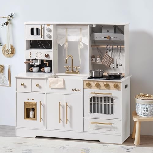 ROBUD Küchenspielset für Kinder, realistische Holzküche, groß, mit Backofen, Eismaschine, Kaffeemaschine, Geschirr usw., Geschenk für Kinder ab 3 Jahren,Weiß ROBUD Küchenspielset für Kinder, realistische Holzküche, groß, mit Backofen, Eismaschine, Kaffeemaschine, Geschirr usw., Geschenk für Kinder ab 3 Jahren,Weiß von ROBUD