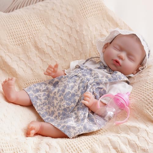 ROBUD 44cm Reborn Puppen – Lebensechte Reborn Baby Puppen Vollsilikon mit Weichem Körper, Schlafendes Baby mit Flasche, Windel, Schnuller, Spielzeug Geschenk für Kinder ab 3 Jahren von ROBUD