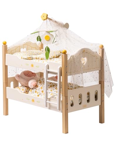 ROBUD Puppenbett für Puppen, Puppen Zubehör Holz Etagenbett, Stapelbares & Abnehmbares Puppenwiege, Puppen Bett für 43 cm Puppen mit Puppenbettwäsche, Mädchen Geschenk Spielzeug für Kinder (Gelb) ROBUD Puppenbett für Puppen, Puppen Zubehör Holz Etagenbett, Stapelbares & Abnehmbares Puppenwiege, Puppen Bett für 43 cm Puppen mit Puppenbettwäsche, Mädchen Geschenk Spielzeug für Kinder (Gelb) von ROBUD
