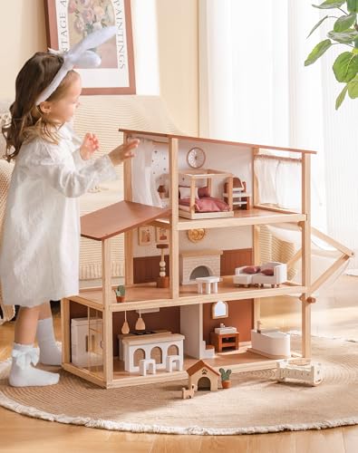 ROBUD Puppenhaus Holz, 3-Stöckiges Böhmischen Stil Puppenhaus mit 37 Zubehör & Möbel | Kinder Dollhouse Spielzeug Geschenke ab 3 Jahren Mädchen ROBUD Puppenhaus Holz, 3-Stöckiges Böhmischen Stil Puppenhaus mit 37 Zubehör & Möbel | Kinder Dollhouse Spielzeug Geschenke ab 3 Jahren Mädchen von ROBUD