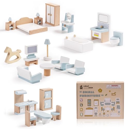 ROBUD Puppenhaus Möbel Holz Set, 23 Teilige, Puppen Zubehör Spielzeug für Mädchen und Jungen ROBUD Puppenhaus Möbel Holz Set, 23 Teilige, Puppen Zubehör Spielzeug für Mädchen und Jungen von ROBUD