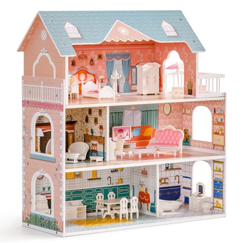 ROBUD Puppenhaus aus Holz mit Möbeln und Zubehör Mädchen Häuser Spielhaus Spielraum Spielzeug für Kinder ROBUD Puppenhaus aus Holz mit Möbeln und Zubehör Mädchen Häuser Spielhaus Spielraum Spielzeug für Kinder von ROBUD