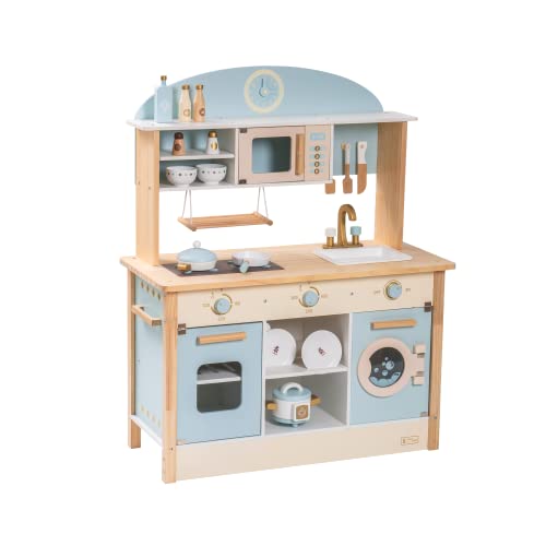 ROBUD Spielküchen aus Holz für Kinder & Kleinkinder, Puppenküche Zubehör mit Mikrowellenofen, Waschmaschine, Reiskocher, Geschirr| Geschenke ab 3 Jahren von ROBUD