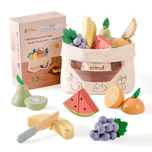 ROBUD Holz Kinderküche Zubehör Spielzeug-Lebensmittel, Obst Schneiden Lebensmittel für Rollenspiele Spielküchen mit Aufbewahrungstasche, Kinder Geschenke ab 3 Jahren – Obstset ROBUD Holz Kinderküche Zubehör Spielzeug-Lebensmittel, Obst Schneiden Lebensmittel für Rollenspiele Spielküchen mit Aufbewahrungstasche, Kinder Geschenke ab 3 Jahren – Obstset von ROBUD
