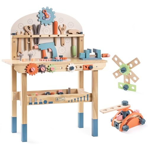 ROBUD Werkbank für Kinder aus Holz, Werkzeugbank Set, Rollenspiel für Kinder, Holz, Geschenk für Mädchen und Jungen ab 3 Jahren von ROBUD