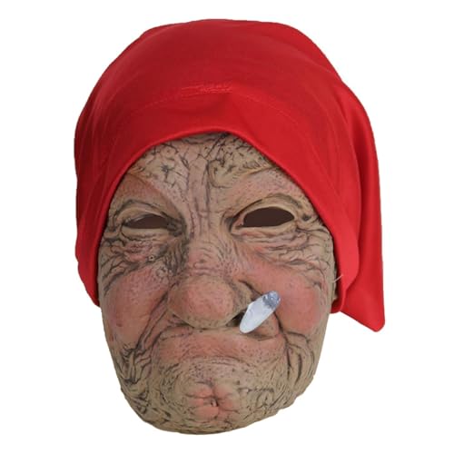 ROCKIA 10 Stück Halloween-Kostüm-Abdeckungen Gesicht, gruselige Damen Latex alte Frau Kopfbedeckung mit Haaren | Oma realistische Kopfbedeckung mit Haaren, Latex alte Frauen voller Kopf Horror-Kostüm von ROCKIA