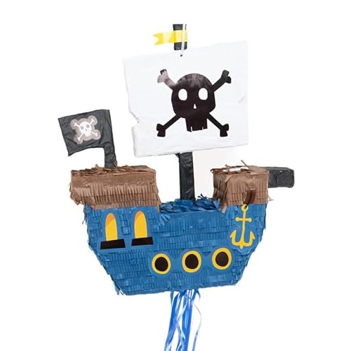 Piñata zum Ziehen des Piratenschiffs 50x43 cm: Lustige Kinderparty-Dekoration zum Thema Piraten, ideal für Geburtstage und besondere Anlässe - inklusive Überraschungen und Süßigkeiten von ROCKING GIFTS