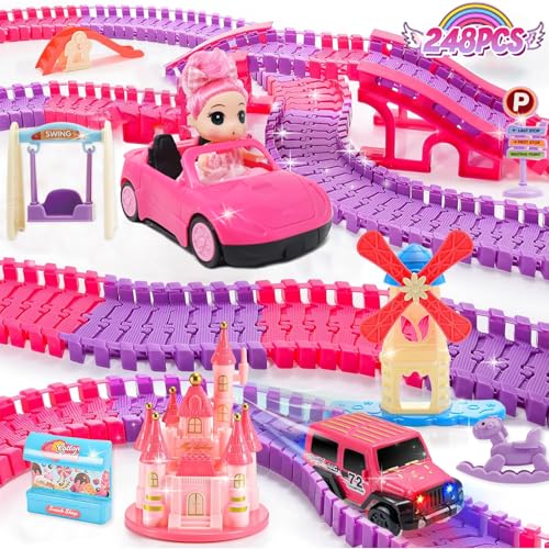 ROCKY&CHAO Autorennbahn Rennbahn Kinderspielzeug 248 Stück mit Puppe, Flexible Track Spiele Spielzeugautos Autobahn ab 3 4 5 6 Jahre Mädchen für Kinder Geschenk Rosa ROCKY&CHAO Autorennbahn Rennbahn Kinderspielzeug 248 Stück mit Puppe, Flexible Track Spiele Spielzeugautos Autobahn ab 3 4 5 6 Jahre Mädchen für Kinder Geschenk Rosa von ROCKY&CHAO