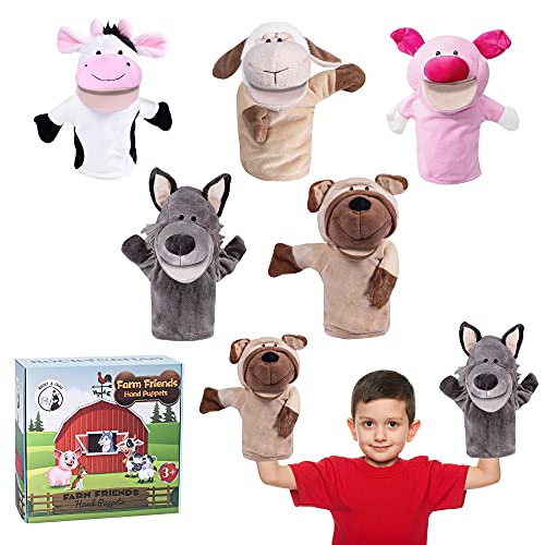 Tier-Handpuppen Farm Wildlife mit beweglichem offenem Mund, Plüsch-Spielzeug, Zoo-Freunde, perfekt zum Geschichtenerzählen, Unterrichten, Vorschule, Rollenspiel (5 Stück Exquisite Verpackt) von ROCKY&CHAO