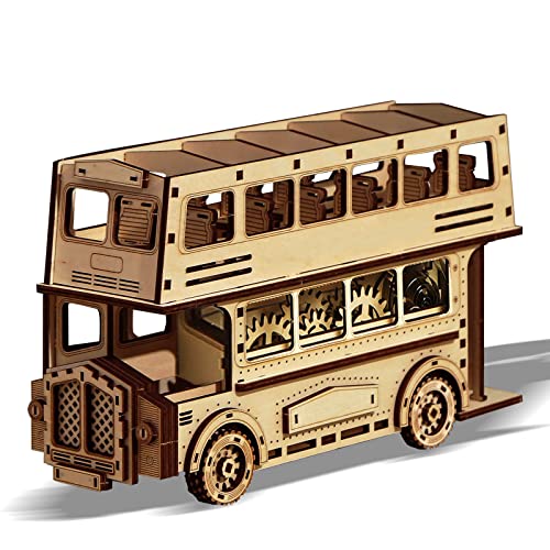 Holz-Doppeldecker-Bus, 3D-Holzpuzzles für Erwachsene und Kinder zum Bauen – Rolluntersetzer aus Holz, Modellbausätze für Erwachsene und Jugendliche zum Bauen von ROEOLNIL