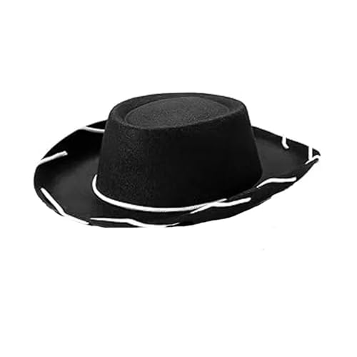Brauner roter Filzhut aus Holz, verstellbar, Westernhut mit großer Krempe, Cowboyhut for Outdoor-Sport, Klettern, Wildnis, Partyzubehör Für Junggesellinnenabschied, Halloween(Black) von ROEUIPG