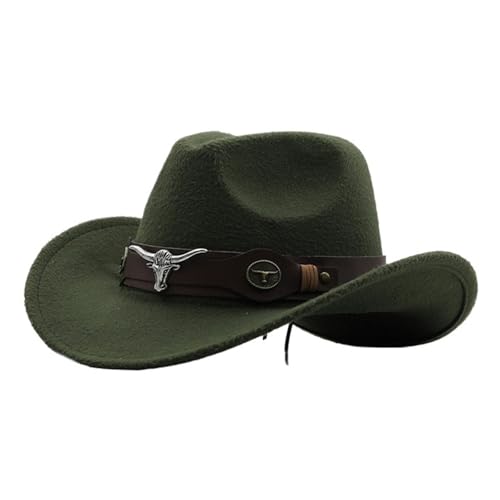 Cowboyhut Rollkrempe Cowgirl Cap Cowboy Jazz Fedora Hüte Filzkappe mit Kuhband for Damen Herren Kinder Für Junggesellinnenabschied, Halloween(Green,Adults 56-58cm) von ROEUIPG