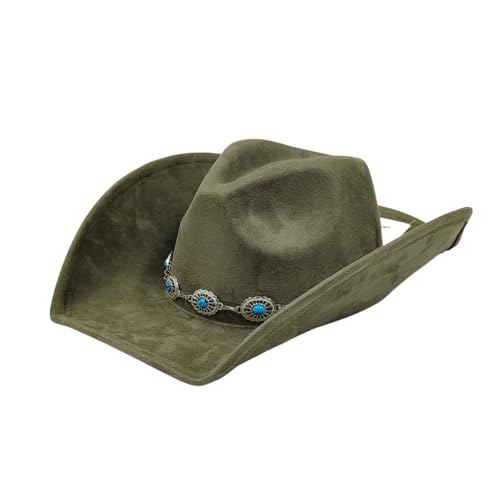 Cowboyhut Vegan Wildlederhut Herren Jazzhut Wildleder Cowgirl Breite Krempe Filz Fedora Hut Solid Für Junggesellinnenabschied, Halloween(Color 01) von ROEUIPG