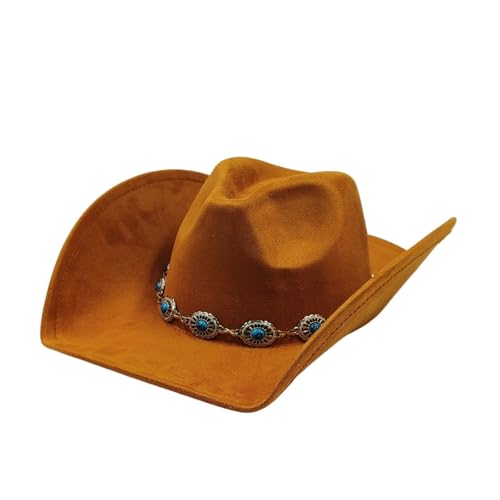 Cowboyhut Vegan Wildlederhut Herren Jazzhut Wildleder Cowgirl Breite Krempe Filz Fedora Hut Solid Für Junggesellinnenabschied, Halloween(Color 04) von ROEUIPG