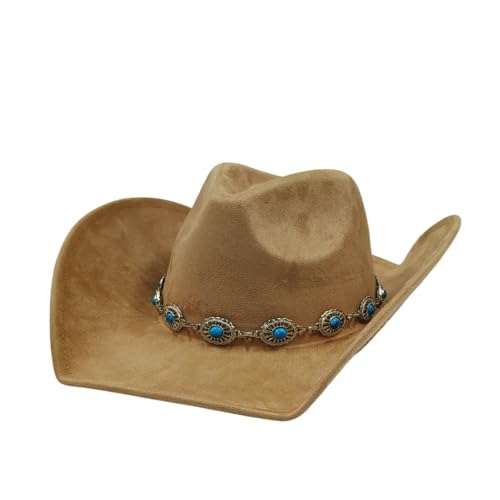 Cowboyhut Vegan Wildlederhut Herren Jazzhut Wildleder Cowgirl Breite Krempe Filz Fedora Hut Solid Für Junggesellinnenabschied, Halloween(Color 09) von ROEUIPG