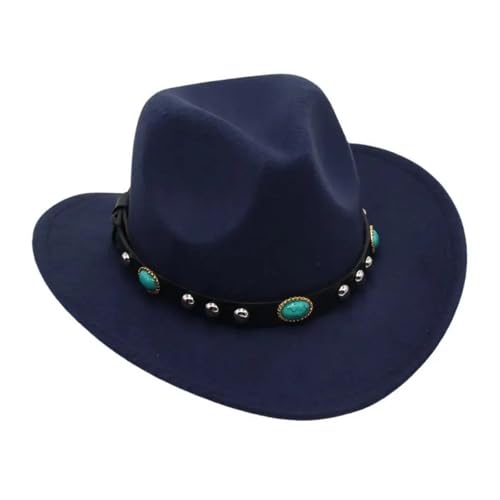 Cowboyhut mit türkisfarbenem Gürtel, pinkfarbene Filzkappe mit gebogener Krempe, Cowgirl-Fedoras, Eltern-Kind-Sonnenhut for Erwachsene und Kinder Für Junggesellinnenabschied, Halloween(Dark blue,Adult Cowboyhut mit türkisfarbenem Gürtel, pinkfarbene Filzkappe mit gebogener Krempe, Cowgirl-Fedoras, Eltern-Kind-Sonnenhut for Erwachsene und Kinder Für Junggesellinnenabschied, Halloween(Dark blue,Adult von ROEUIPG
