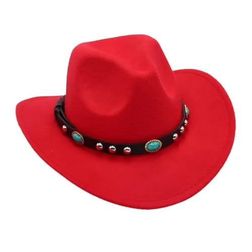 Cowboyhut mit türkisfarbenem Gürtel, pinkfarbene Filzkappe mit gebogener Krempe, Cowgirl-Fedoras, Eltern-Kind-Sonnenhut for Erwachsene und Kinder Für Junggesellinnenabschied, Halloween(Red,Adults 55-5 Cowboyhut mit türkisfarbenem Gürtel, pinkfarbene Filzkappe mit gebogener Krempe, Cowgirl-Fedoras, Eltern-Kind-Sonnenhut for Erwachsene und Kinder Für Junggesellinnenabschied, Halloween(Red,Adults 55-5 von ROEUIPG