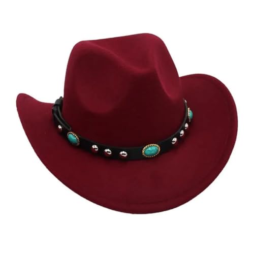 Cowboyhut mit türkisfarbenem Gürtel, pinkfarbene Filzkappe mit gebogener Krempe, Cowgirl-Fedoras, Eltern-Kind-Sonnenhut for Erwachsene und Kinder Für Junggesellinnenabschied, Halloween(Wine red,Adults Cowboyhut mit türkisfarbenem Gürtel, pinkfarbene Filzkappe mit gebogener Krempe, Cowgirl-Fedoras, Eltern-Kind-Sonnenhut for Erwachsene und Kinder Für Junggesellinnenabschied, Halloween(Wine red,Adults von ROEUIPG