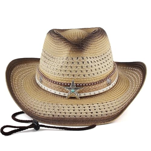 Cowgirl Hut Frauen Männer Breite Krempe Stroh Caps Aushöhlen Stern Dekor Für Junggesellinnenabschied, Halloween Cowgirl Hut Frauen Männer Breite Krempe Stroh Caps Aushöhlen Stern Dekor Für Junggesellinnenabschied, Halloween von ROEUIPG