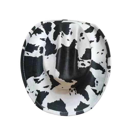 Damen Vintage Cowgirl Hut Ästhetisches Kuhmuster Weicher Hut mit breiter Krempe for Clubparty Für Junggesellinnenabschied, Halloween(Color 02) von ROEUIPG