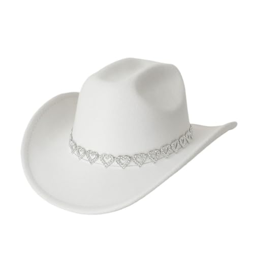 Frauen Strass Herz Cowgirl Hut Breite Krempe Hut Themed Party Kappe Zubehör Für Junggesellinnenabschied, Halloween(Brown) von ROEUIPG