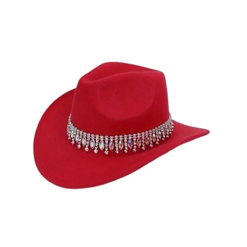 Jazz-Caps mit Strasssteinen und Quasten for Damen und Herren, Cowgirlhut mit gerolltem Rand for Partys und Hochzeiten, stilvolle Cowboyhüte mit breiter Krempe Für Junggesellinnenabschied, Halloween(Bl von ROEUIPG