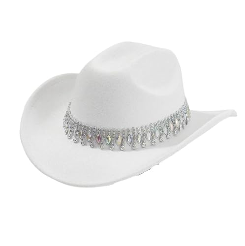 Jazz-Caps mit Strasssteinen und Quasten for Damen und Herren, Cowgirlhut mit gerolltem Rand for Partys und Hochzeiten, stilvolle Cowboyhüte mit breiter Krempe Für Junggesellinnenabschied, Halloween(WH von ROEUIPG