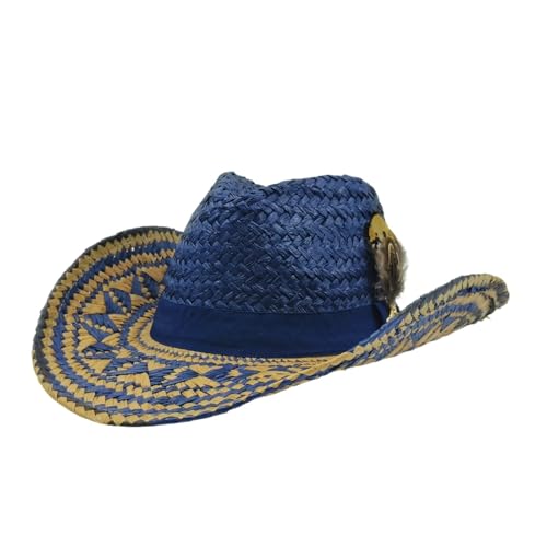 ROEUIPG Cowboy-Strohhut, Federhut for Männer, große Krempe, Strohhut, Sommer-Cowboy-Sonnenschirm, Jazzhut Für Junggesellinnenabschied, Halloween(Color 02) von ROEUIPG