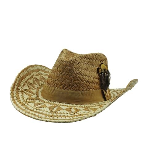 ROEUIPG Cowboy-Strohhut, Federhut for Männer, große Krempe, Strohhut, Sommer-Cowboy-Sonnenschirm, Jazzhut Für Junggesellinnenabschied, Halloween(Color 03) von ROEUIPG