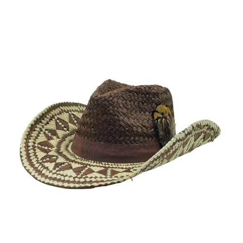 ROEUIPG Cowboy-Strohhut, Federhut for Männer, große Krempe, Strohhut, Sommer-Cowboy-Sonnenschirm, Jazzhut Für Junggesellinnenabschied, Halloween(Color 04) von ROEUIPG