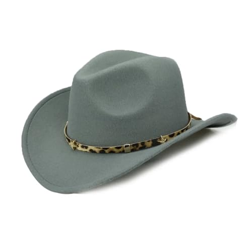ROEUIPG Cowboyhut Kunstleder Herren und Damen Reisekappen Mode Westernhüte Cowboy Sonnenhut mit Leopardengürtel Für Junggesellinnenabschied, Halloween(Rose red) von ROEUIPG