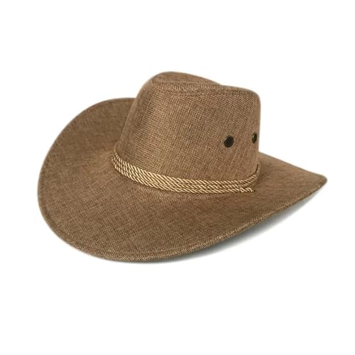 ROEUIPG Cowboyhut Leinen Herren und Damen Reisekappen Hüte Cowboy Sonnenhut Für Junggesellinnenabschied, Halloween(Beige) von ROEUIPG