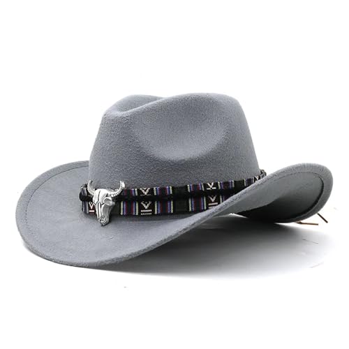 ROEUIPG Cowboyhut in 3 Größen, schwarzer Woll-Jazz-Zylinder mit Kuhkopfband, Herbst-Winter-Eltern-Kind-Fedora-Hüte, Party-Filzkappe Für Junggesellinnenabschied, Halloween(Color 04,S(52-54cm)) von ROEUIPG