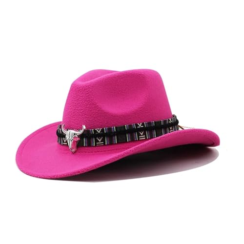 ROEUIPG Cowboyhut in 3 Größen, schwarzer Woll-Jazz-Zylinder mit Kuhkopfband, Herbst-Winter-Eltern-Kind-Fedora-Hüte, Party-Filzkappe Für Junggesellinnenabschied, Halloween(Color 05,M(56-58cm)) von ROEUIPG