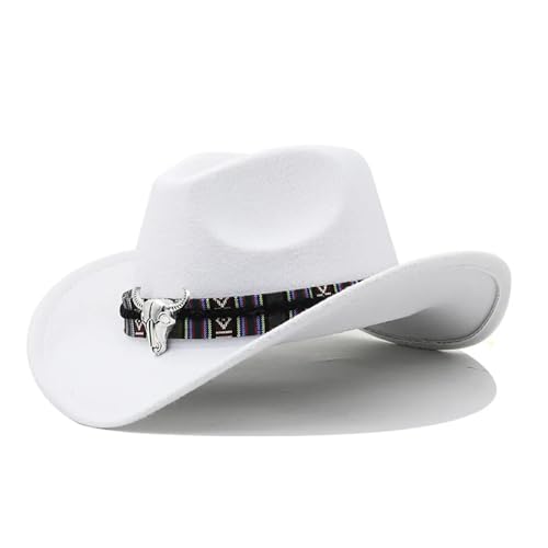 ROEUIPG Cowboyhut in 3 Größen, schwarzer Woll-Jazz-Zylinder mit Kuhkopfband, Herbst-Winter-Eltern-Kind-Fedora-Hüte, Party-Filzkappe Für Junggesellinnenabschied, Halloween(Color 08,XL(59-60cm)) von ROEUIPG