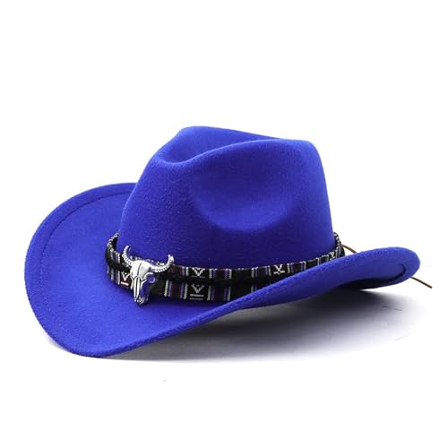 ROEUIPG Cowboyhut in 3 Größen, schwarzer Woll-Jazz-Zylinder mit Kuhkopfband, Herbst-Winter-Eltern-Kind-Fedora-Hüte, Party-Filzkappe Für Junggesellinnenabschied, Halloween(Color 09,M(56-58cm)) von ROEUIPG