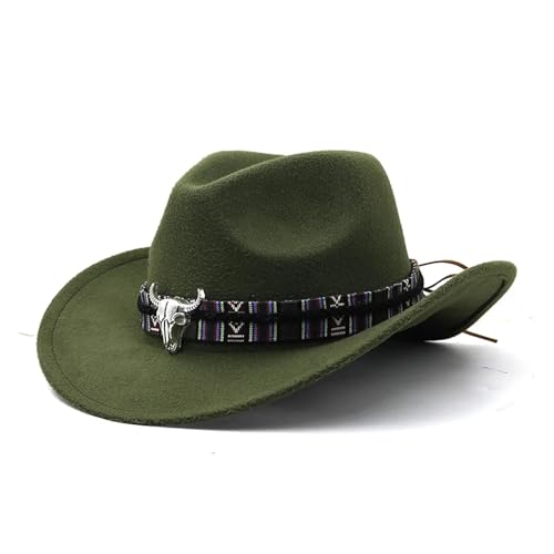 ROEUIPG Cowboyhut in 3 Größen, schwarzer Woll-Jazz-Zylinder mit Kuhkopfband, Herbst-Winter-Eltern-Kind-Fedora-Hüte, Party-Filzkappe Für Junggesellinnenabschied, Halloween(Color 10,XL(59-60cm)) von ROEUIPG