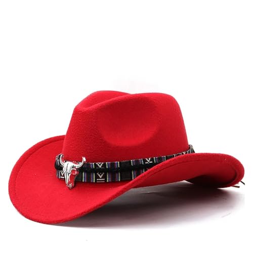 ROEUIPG Cowboyhut in 3 Größen, schwarzer Woll-Jazz-Zylinder mit Kuhkopfband, Herbst-Winter-Eltern-Kind-Fedora-Hüte, Party-Filzkappe Für Junggesellinnenabschied, Halloween(Color 11,M(56-58cm)) von ROEUIPG
