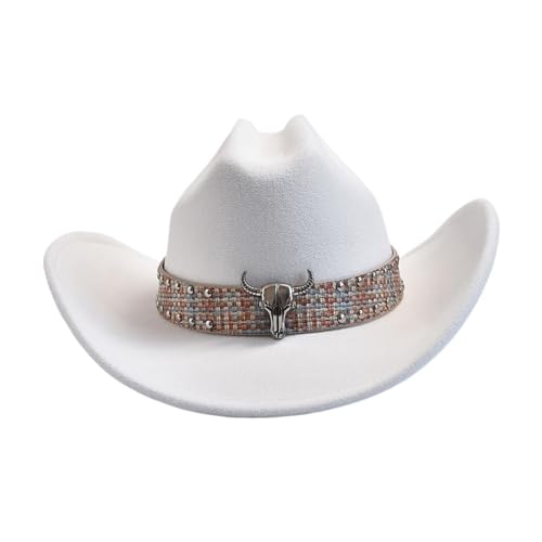 ROEUIPG Damen Retro Trendy Cowboyhut Dame Rosa Cowgirlhut Breite Krempe Jazz Caps Für Junggesellinnenabschied, Halloween(WHITE) von ROEUIPG