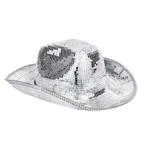 ROEUIPG Disco Ball Spiegelhut Pailletten Partyhut Cowboykappe for Erwachsene for Musikfestivals Bühnentanzhut Nachtclub Kopfbedeckung Für Junggesellinnenabschied, Halloween von ROEUIPG