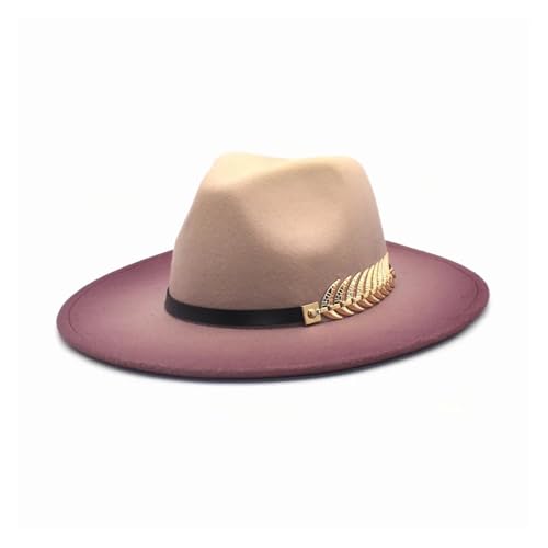 ROEUIPG Gradienten Breite Krempe Wollfilz Jazz Fedora Hüte Blatt Party Formale Kappe Kleid Hut Winter Für Junggesellinnenabschied, Halloween(Color 01) von ROEUIPG