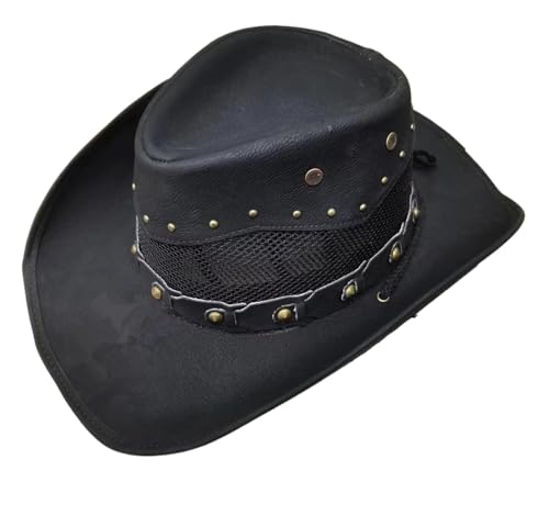 ROEUIPG Klassische Retro-Zylinder for Herren und Damen, Reisehüte, Cowboyhüte aus Leder Für Junggesellinnenabschied, Halloween(Black) von ROEUIPG