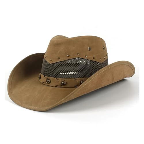 ROEUIPG Klassische Retro-Zylinder for Herren und Damen, Reisehüte, Cowboyhüte aus Leder Für Junggesellinnenabschied, Halloween(Khaki) von ROEUIPG