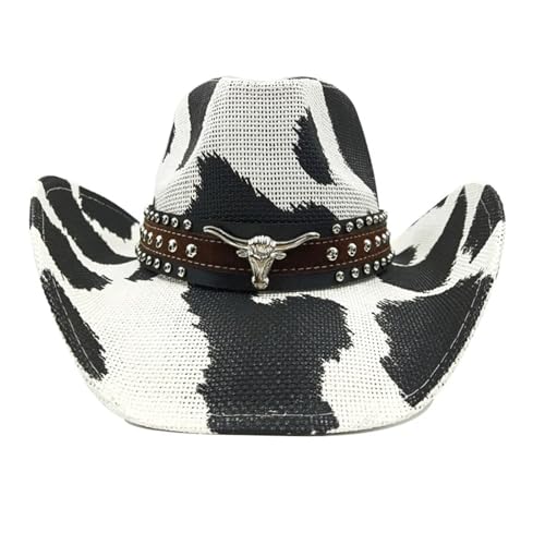 ROEUIPG Kuh Muster Cowboy Stroh Hut Tier Muster Handgemachte Strand Sonnenhut Gentleman Erwachsene Cowboy Hut Sombrero Für Junggesellinnenabschied, Halloween(Style 03) von ROEUIPG