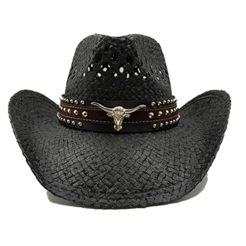 ROEUIPG Kuh Muster Cowboy Stroh Hut Tier Muster Handgemachte Strand Sonnenhut Gentleman Erwachsene Cowboy Hut Sombrero Für Junggesellinnenabschied, Halloween(Style 04) von ROEUIPG